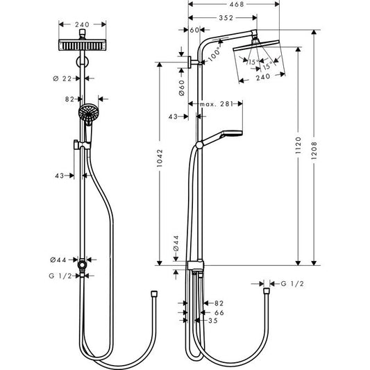 Coloana dus fara baterie Hansgrohe Crometta E EcoSmart, bara 105 cm