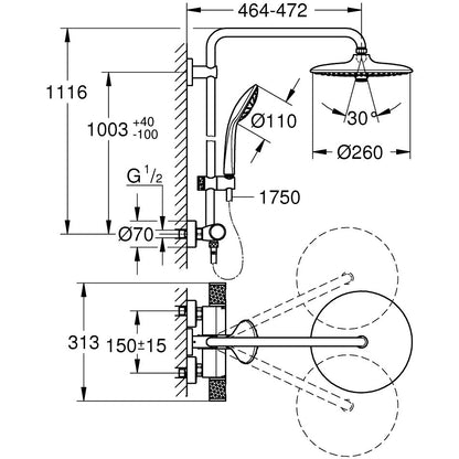 Coloana dus cu baterie si termostat Grohe Euphoria 260
