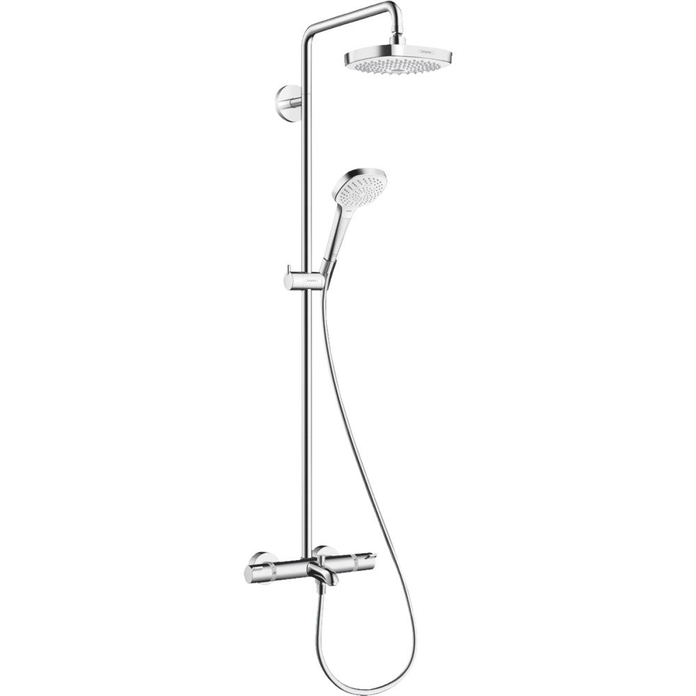 Coloana dus cu baterie si termostat Hansgrohe Croma Select E 180 2jet, H160 cm, alb/crom