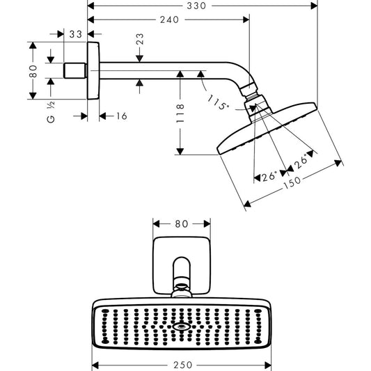 Palarie dus fix Hansgrohe Raindance E 240 Air 1 jet 1/2', cu brat orizontal 240 mm
