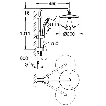 Coloana dus fara baterie Grohe Euphoria 260, cu limitator de debit
