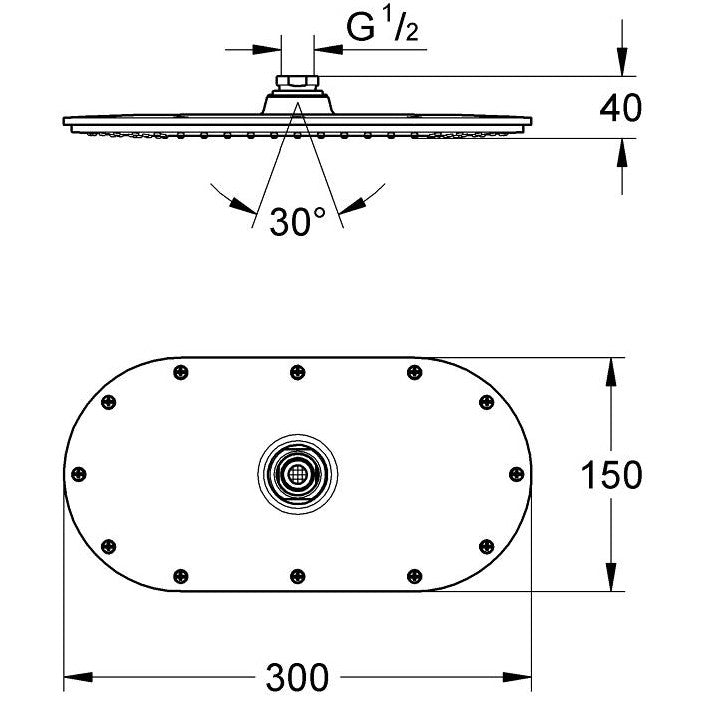 Palarie dus fix Grohe Rainshower Veris 300, fara limitator, 30x15 cm