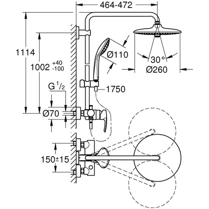 Coloana dus cu baterie fara termostat Grohe Euphoria System 260