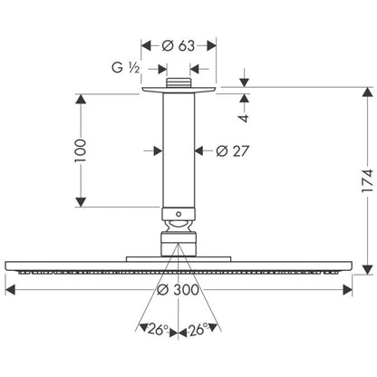 Palarie dus fix Hansgrohe Raindance S, cu brat Ø30 cm