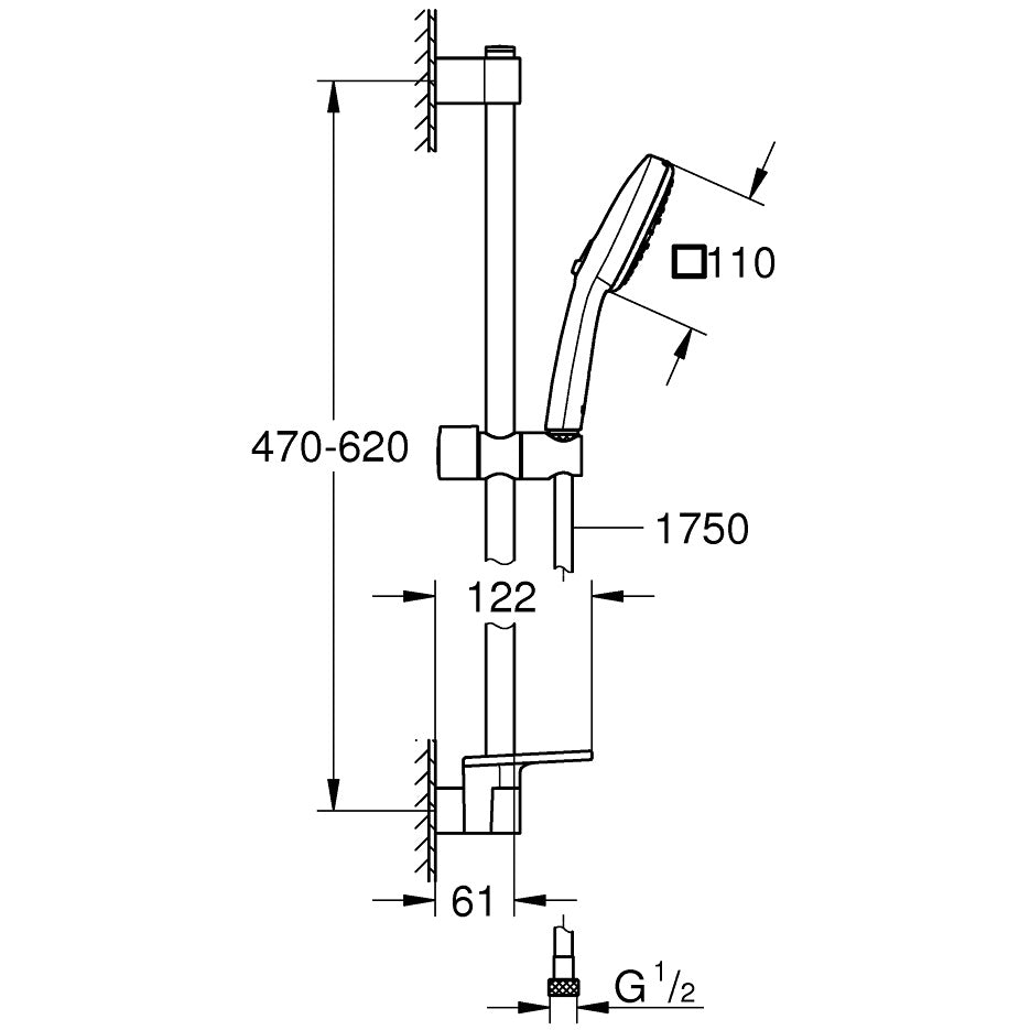 Grohe Tempesta Cube 110 Set dus cu bara 60 cm si savoniera 3 jeturi, crom