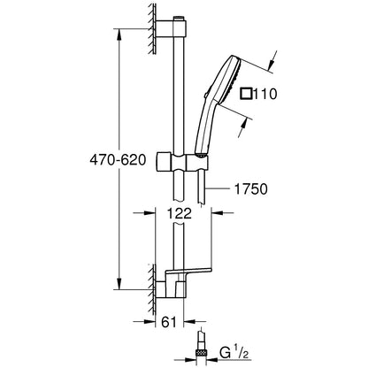 Grohe Tempesta Cube 110 Set dus cu bara 60 cm si savoniera 3 jeturi, crom