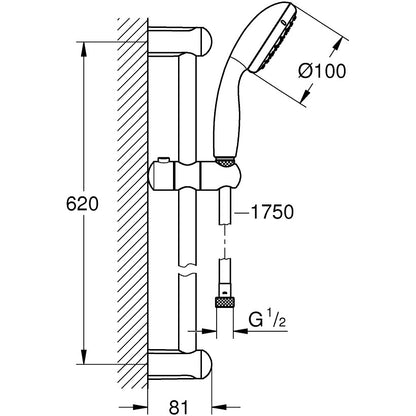 Grohe New Tempesta 100 Set dus cu bara 60 cm, 2 jeturi