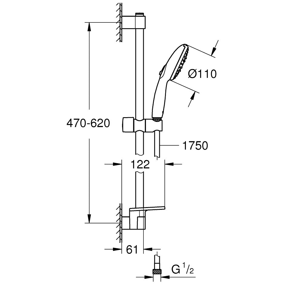 Grohe Tempesta 110 Set dus cu bara 60 cm si savoniera 3 jeturi, crom