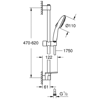 Grohe Tempesta 110 Set dus cu bara 60 cm si savoniera 3 jeturi, crom