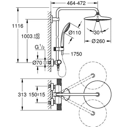 Coloana dus cu baterie si termostat Grohe Euphoria System 260