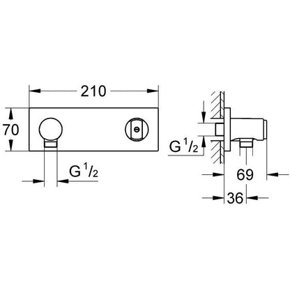 Grohe Grohtherm F Cot de iesire dus cu suport integrat