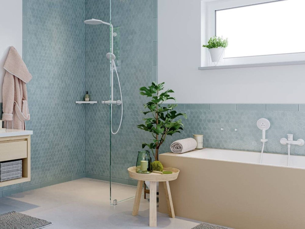 Coloana dus cu baterie si termostat Hansgrohe Raindance Select S 240, alb mat