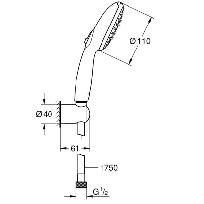Grohe Tempesta 110 Set dus cu suport fix, 3 jeturi