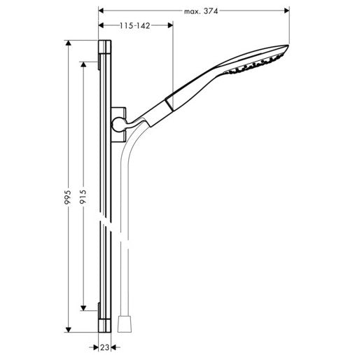 Hansgrohe PuraVida Set dus cu bara 90 cm, para cu 3 jeturi