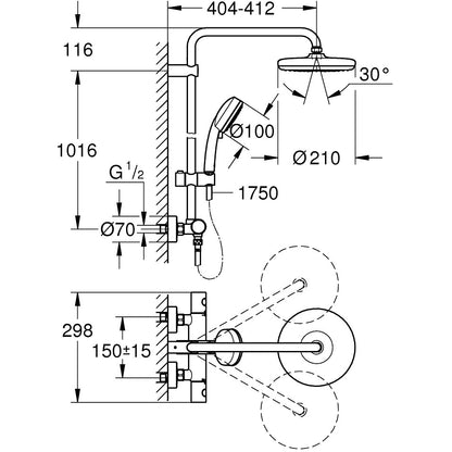 Coloana dus cu baterie si termostat Grohe New Tempesta Cosmopolitan 210