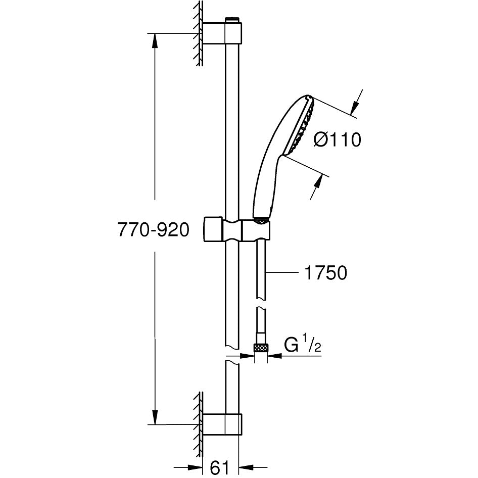 Grohe Tempesta 110 Set dus cu bara 90 cm, 1 jet