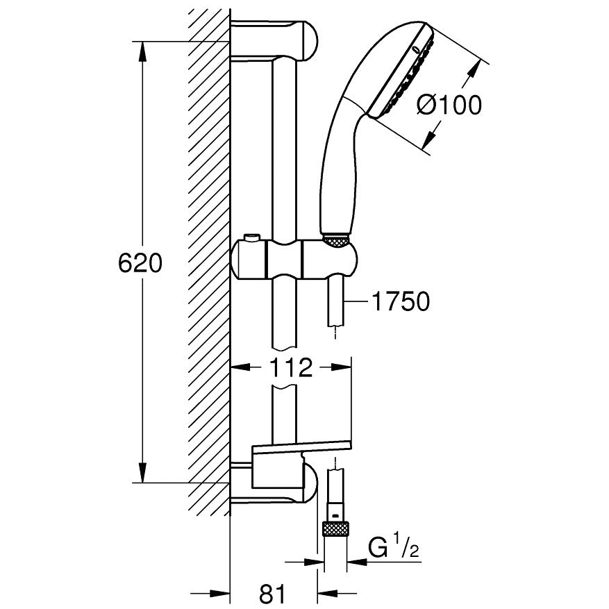 Grohe New Tempesta 100 Set dus cu bara 60 cm, savoniera, 3 jeturi