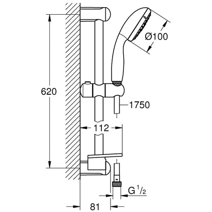 Grohe New Tempesta 100 Set dus cu bara 60 cm, savoniera, 3 jeturi