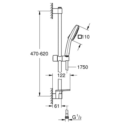 Grohe Tempesta Cube 110 Set dus cu bara 62 cm si savoniera