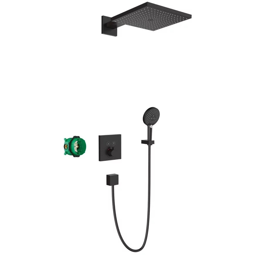 Sistem dus incastrat cu termostat Hansgrohe Raindance E 300, negru mat