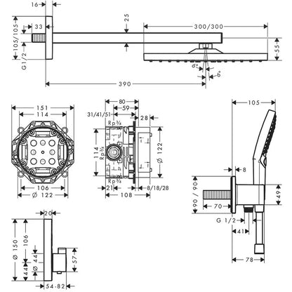 Sistem dus incastrat cu termostat Hansgrohe Raindance E 300, crom