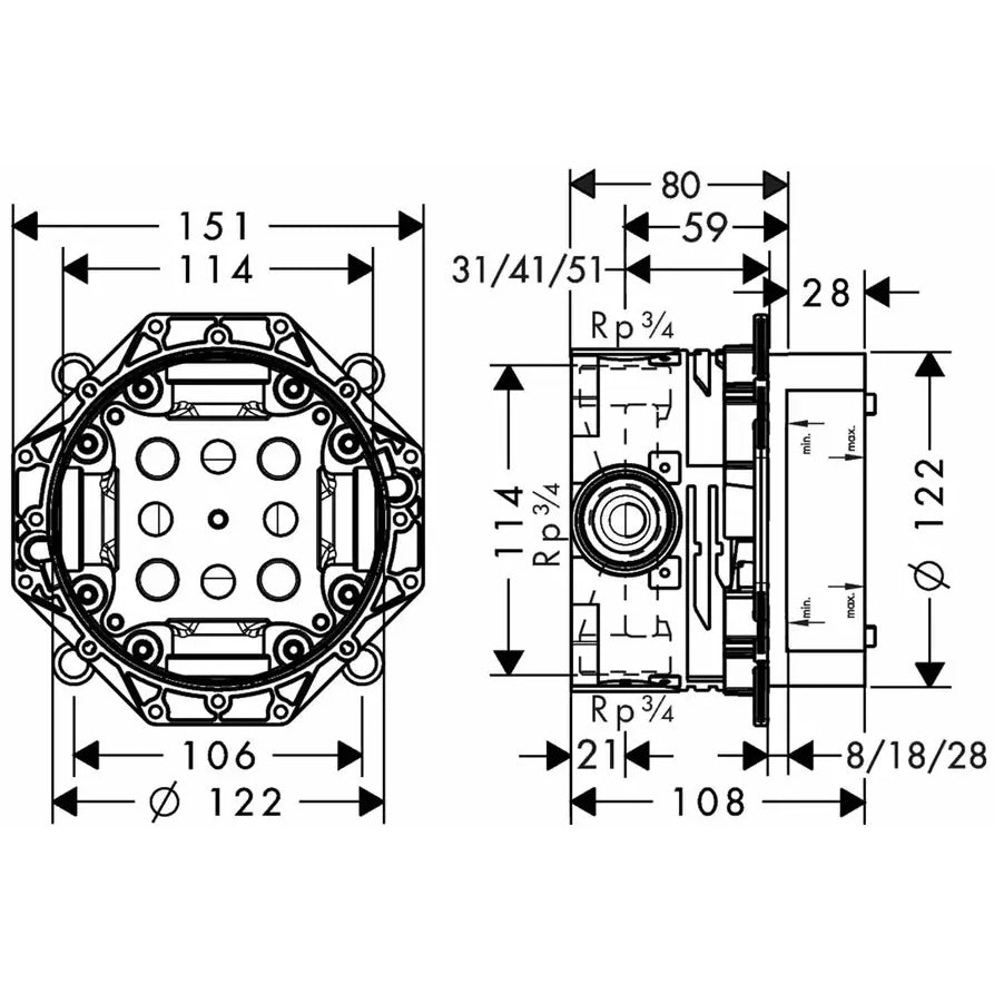Sistem dus incastrat cu termostat Hansgrohe Raindance E 300, crom