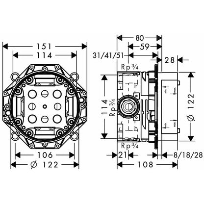 Sistem dus incastrat cu termostat Hansgrohe Raindance E 300, crom