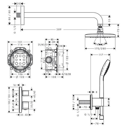 Sistem dus incastrat cu termostat Hansgrohe Croma E 280, crom