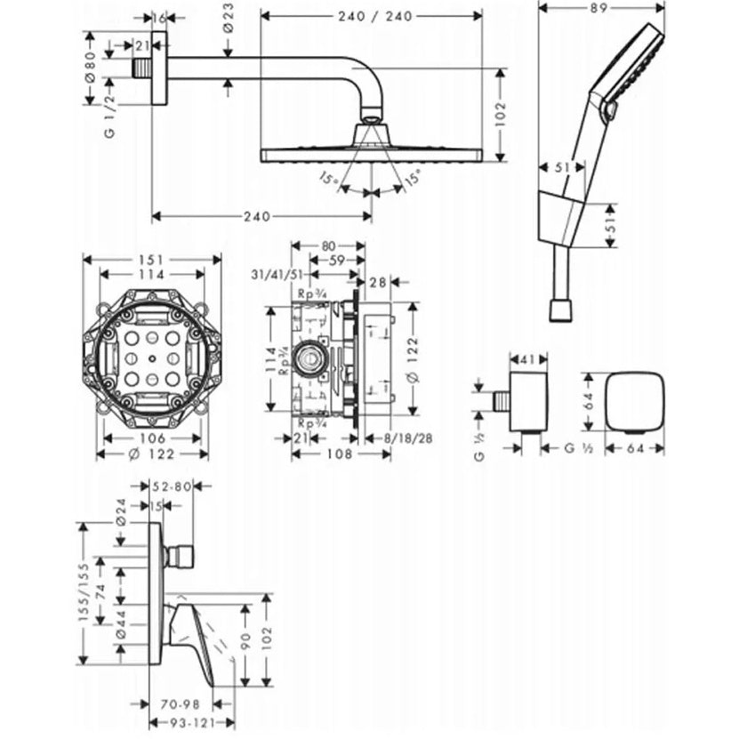 Sistem dus incastrat Hansgrohe Crometta E 240, crom