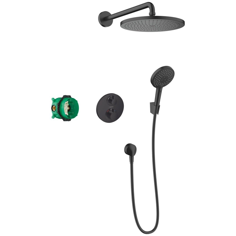 Sistem dus incastrat cu termostat Hansgrohe Croma Ecostat S, negru mat