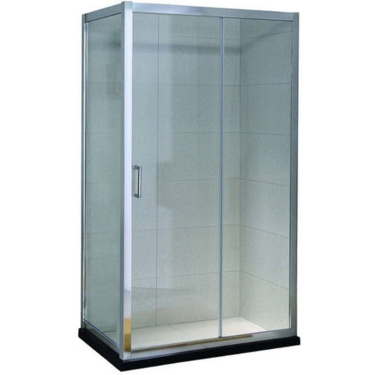 Set promo Cabina dus dreptunghiulara cu usa glisanta Belform Clear 120x80 cm si cadita