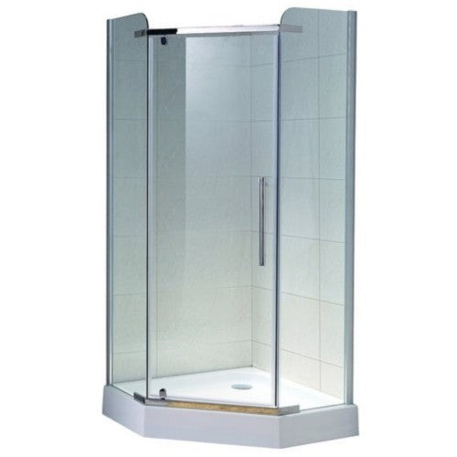 Set promo Cabina dus pentagonala cu usa batanta Belform Clear 80x80 cm si cadita