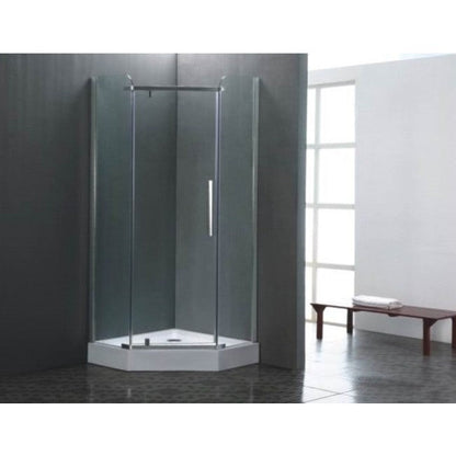 Set promo Cabina dus pentagonala cu usa batanta Belform Clear 80x80 cm si cadita