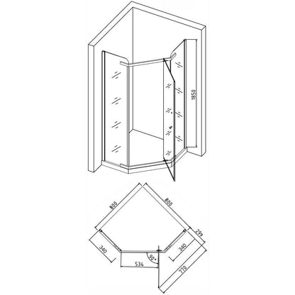 Set promo Cabina dus pentagonala cu usa batanta Belform Clear 80x80 cm si cadita