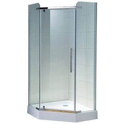Set promo Cabina dus pentagonala cu usa batanta Belform Clear 90x90 cm si cadita