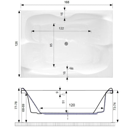 Belform Duo Cada hidromasaj DuoLight-S3 + 2 seturi masaj dorsal, 168x126 cm