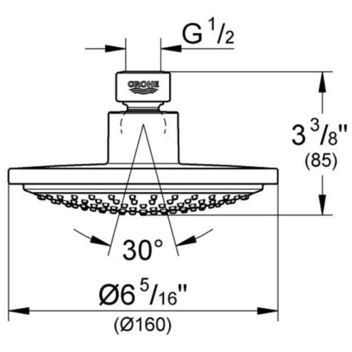 Palarie dus fix Grohe Euphoria Cosmopolitan 160, Ø16 cm, limitator debit, crom