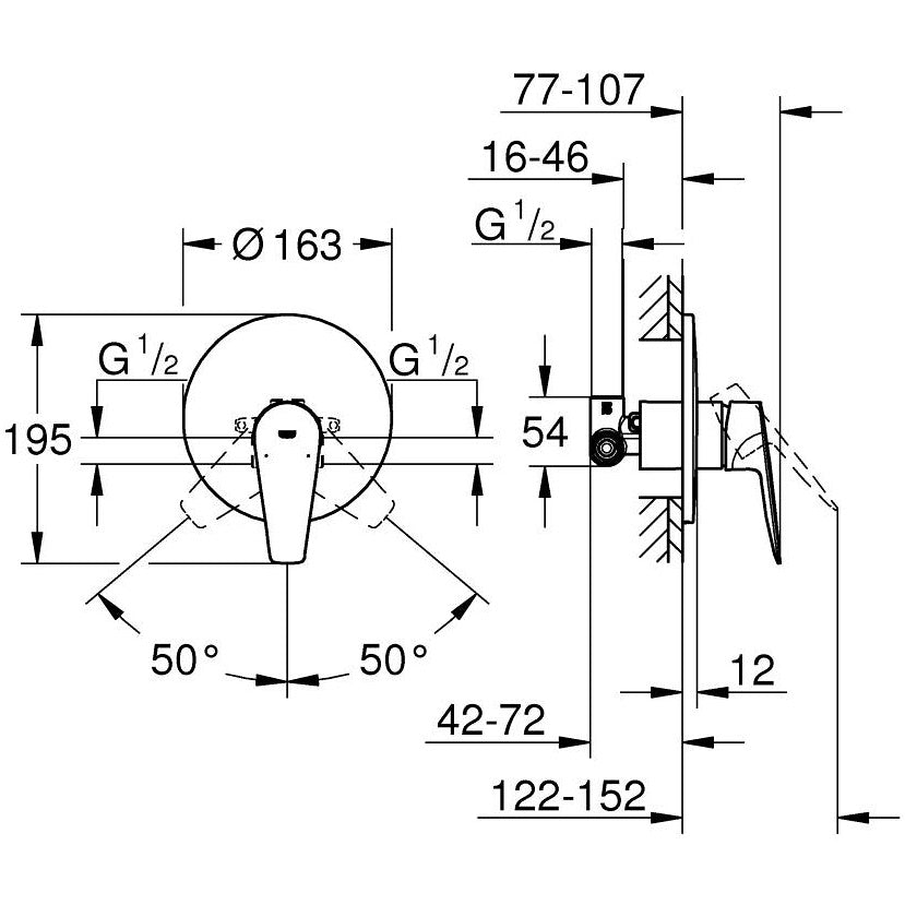 Grohe BauEdge Baterie de dus incastrata, set complet