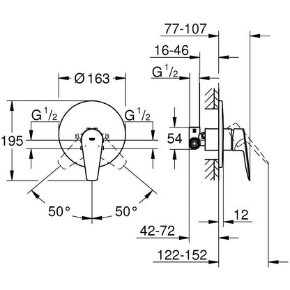 Grohe BauEdge Baterie de dus incastrata, set complet