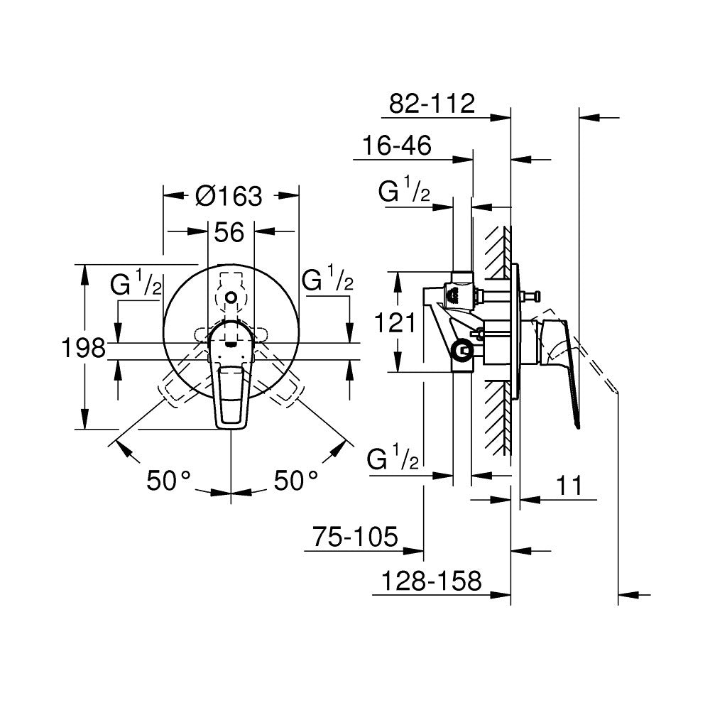 Grohe BauLoop Baterie cada dus incastrata, crom