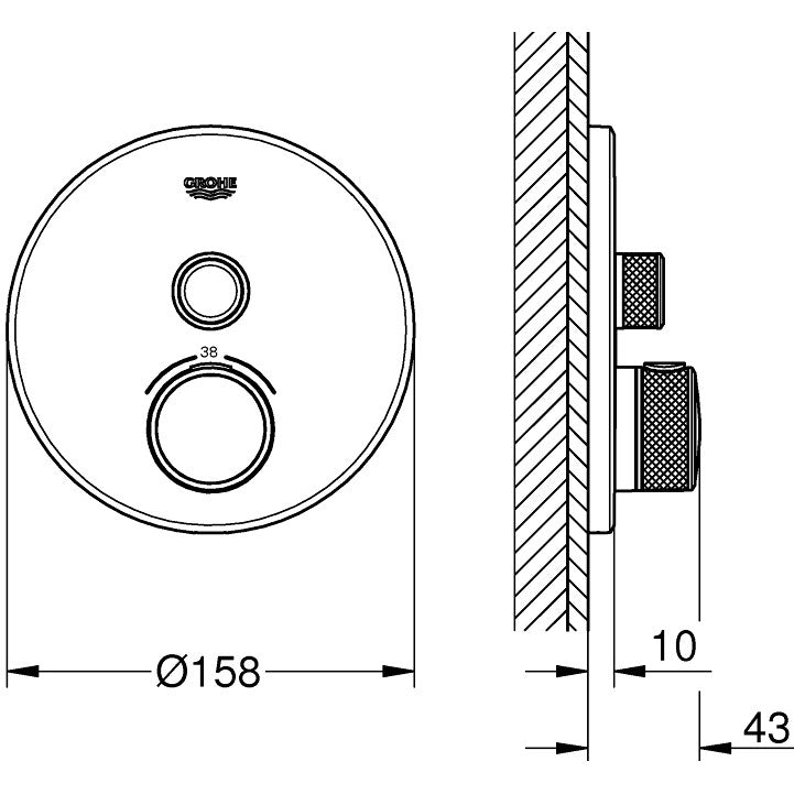 Grohe Grohtherm SmartControl Baterie dus cu termostat, rotunda, crom