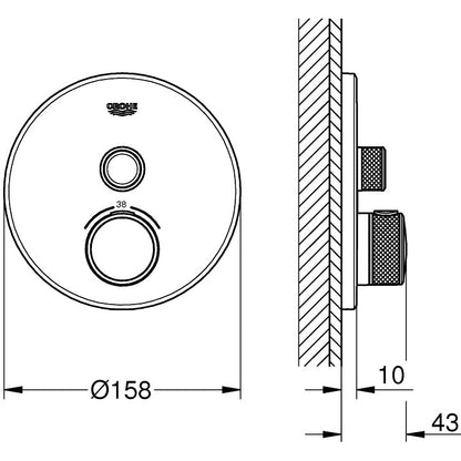 Grohe Grohtherm SmartControl Baterie dus cu termostat, rotunda, crom