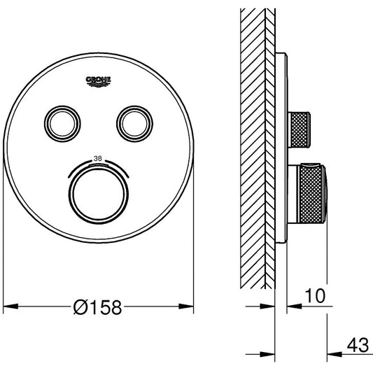 Grohe Grohtherm SmartControl Baterie dus cu termostat cu 2 iesiri, rotunda, crom
