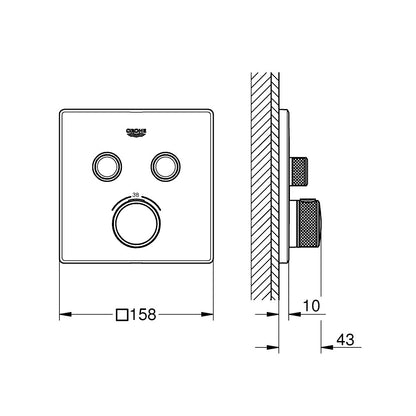Grohe Grohtherm SmartControl Baterie dus cu termostat cu 2 iesiri, patrata, crom