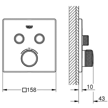 Set promo Sistem dus incastrat cu termostat Grohe Grohterm SmartControl, auriu mat
