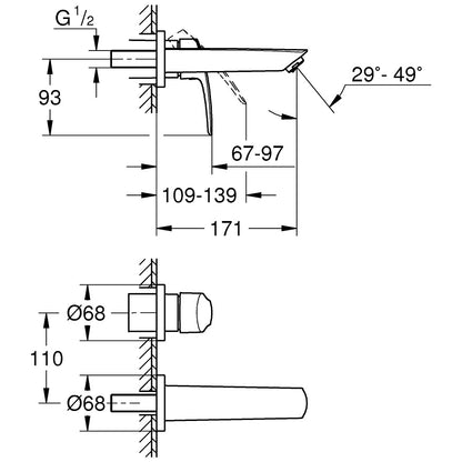 Baterie lavoar incastrata Grohe Eurosmart, marime S