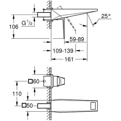Baterie lavoar perete Grohe Allure Brilliant pipa 16 cm, crom