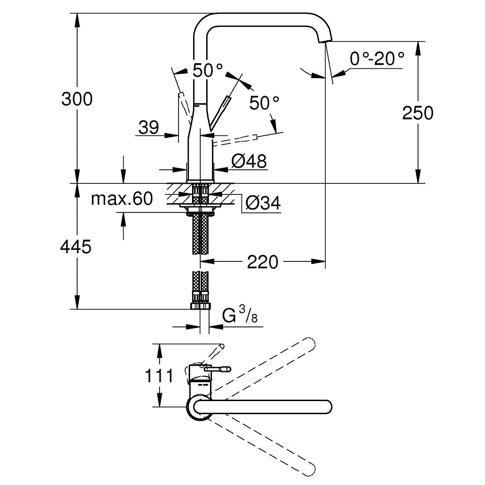 Grohe Essence Baterie chiuveta bucatarie cu pipa pivotanta, crom