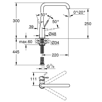 Grohe Essence Baterie chiuveta bucatarie cu pipa pivotanta, crom