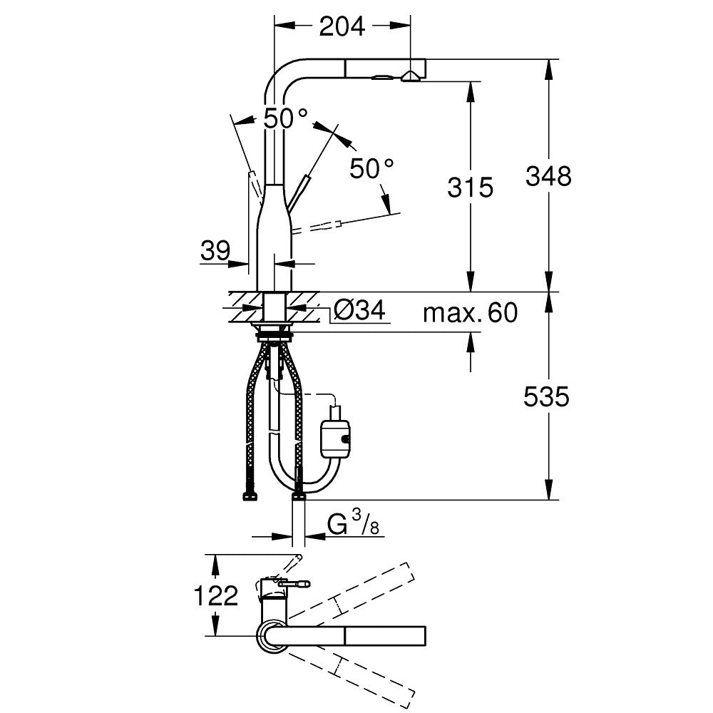 Grohe Essence Baterie chiuveta bucatarie cu dus extractibil, crom